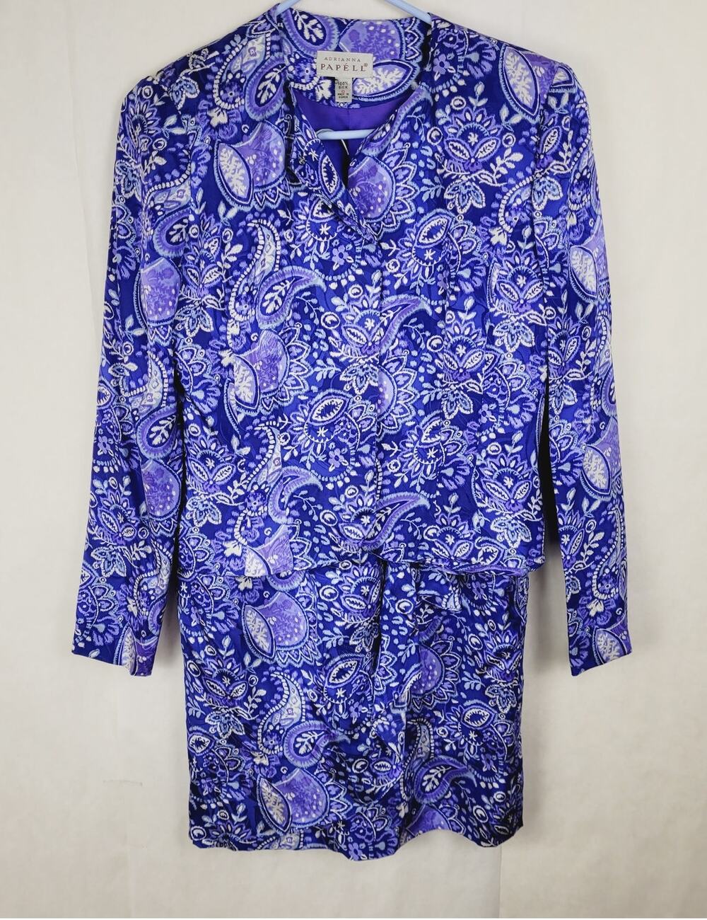 Vintage Adrianna Papell silk floral paisley skirt suit Size 6 Retro Boho Artsy